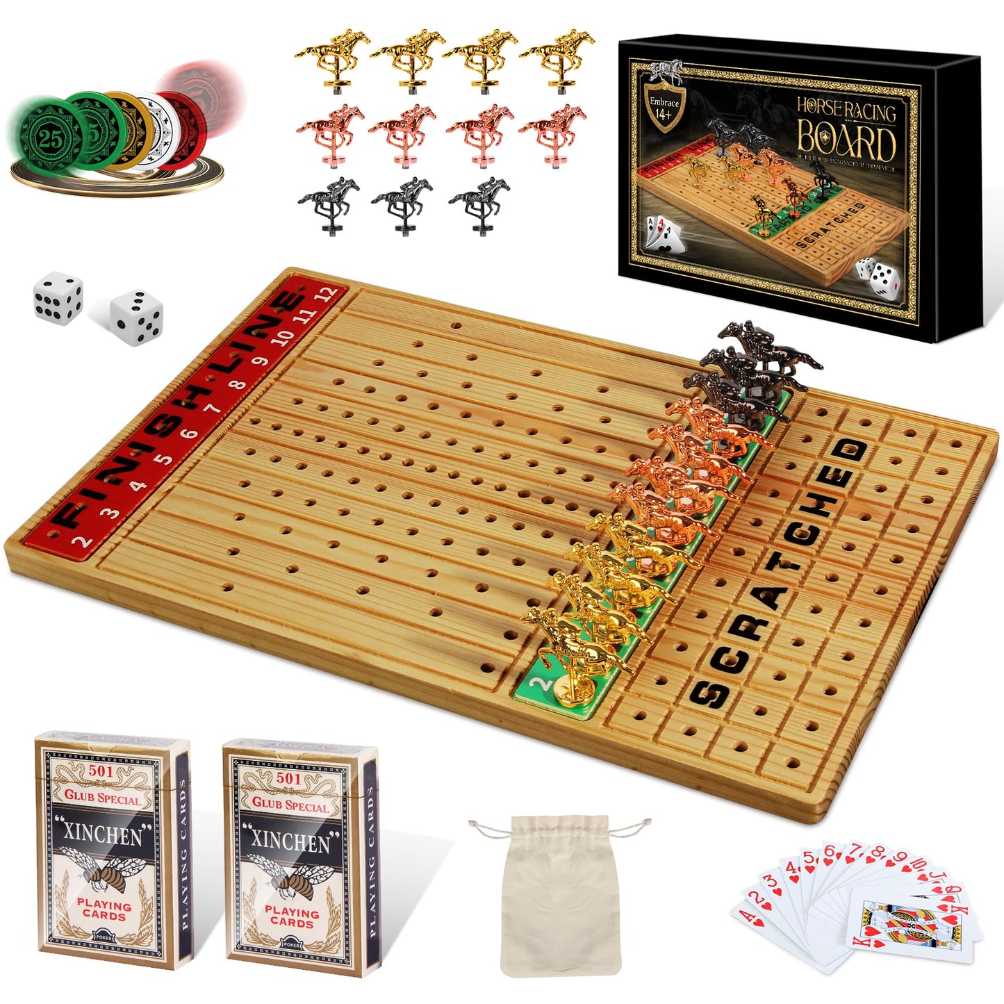 Blockstarterx ? Horse Racing Game With Cards And Dice, Horse Race Board Game For Adult, Thickened Solid Wood With 11 Luxurious D