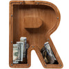 Ladenk 12 Inch Extra Large Wooden Kids Letter Piggy Bank - Piggy Bank For Boys Girls - Initial R Bank - Alphabet Money Bank For Birthday