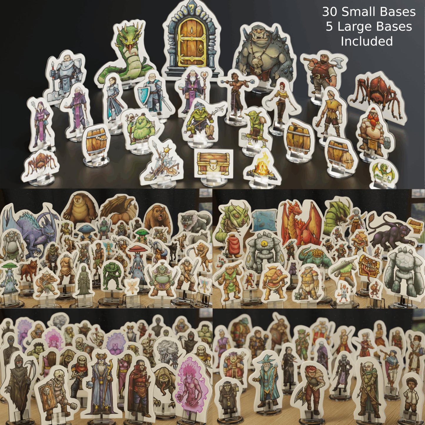 Wanderers Emporium DND Miniatures Starter Set - Hard Flat Minis with Bases, 28mm-32mm Scale, Cardboard, Ideal for Dungeons and Dragons 5e