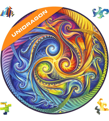 Unidragon Original Wooden Jigsaw Puzzles - Mandala Spiral Incarnation, 350 Pcs, King Size 13'X13', Beautiful Gift Package, Unique Shape Best Gift For Adults And Kids
