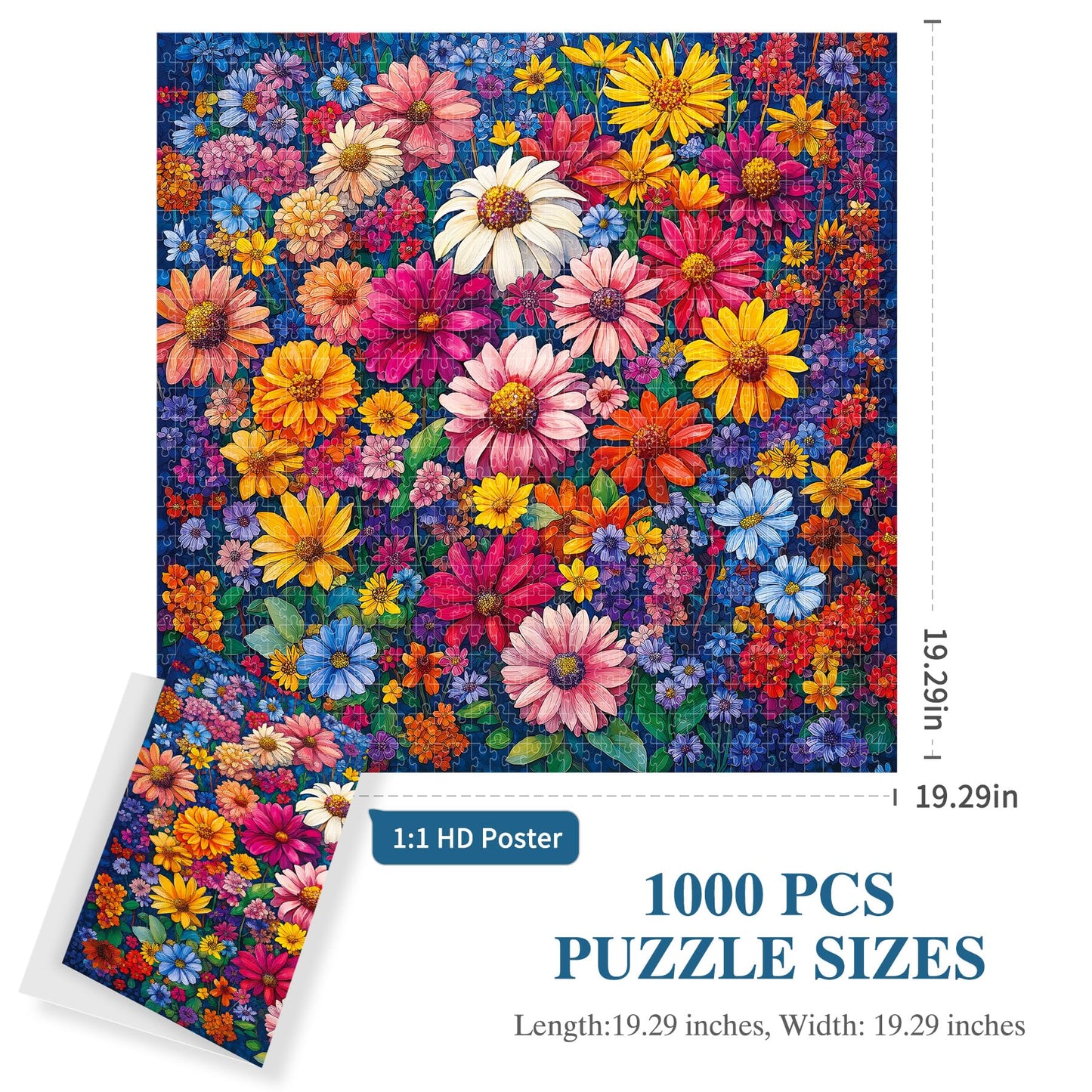 All4Jig Flowers Fun Jigsaw Puzzles For Adults And Kids, 1000 Pieces, Christmas Secret Santa Gift, White Elephant Gifts, Number P