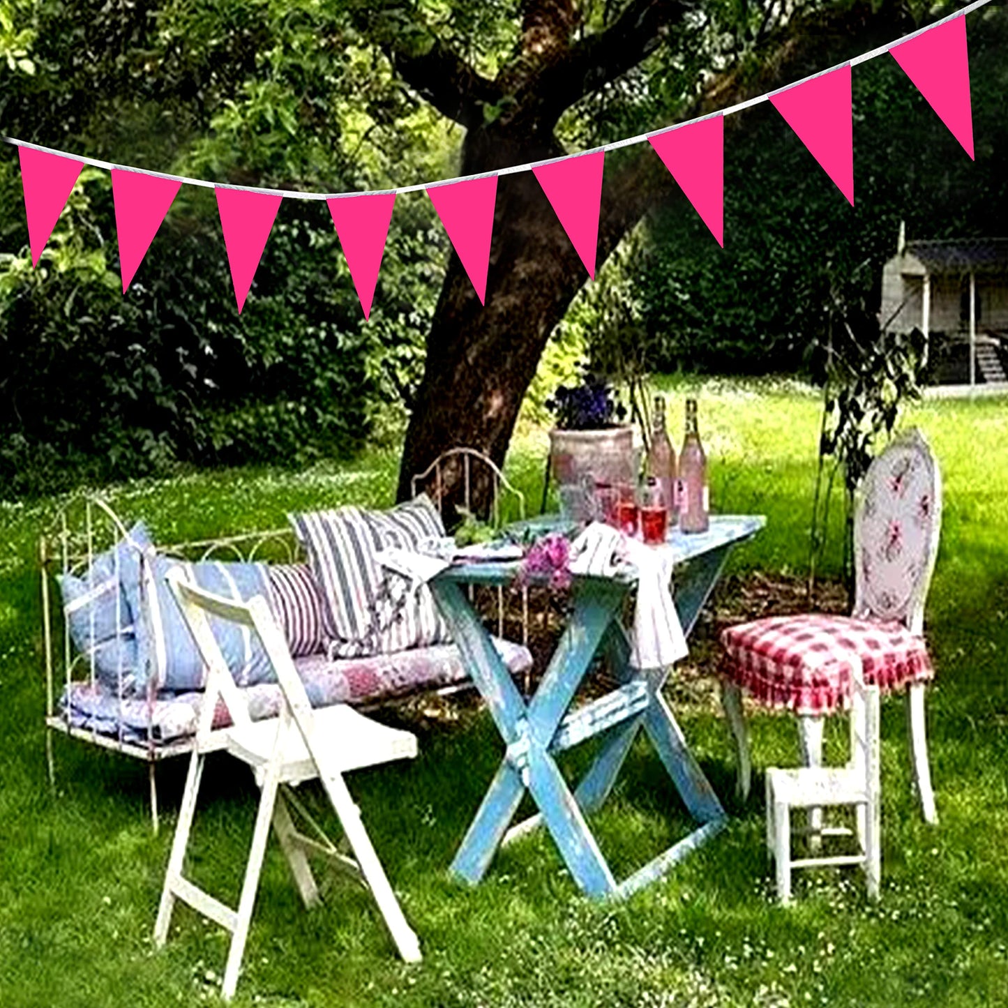 Lybutty 100 Feet Pink Pennant Banners Flags String Hanging Triangle Bunting Flags,Party Decorations For Grand Opening,Kids Birth