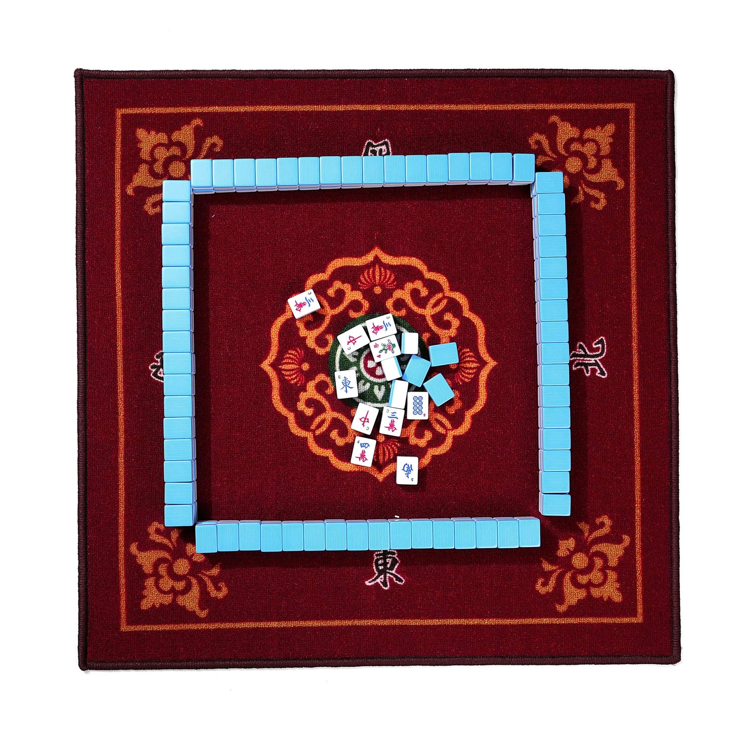 Mose Cafolo Mahjong Game Set - X-Large 1.5" White Blue Melamine Tiles with Travel Case