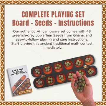 Africa Heartwood Project African Oware Mancala Board - Hand-Carved Solid Wood with Adinkra Symbol, Wooden Folding Mancala Design