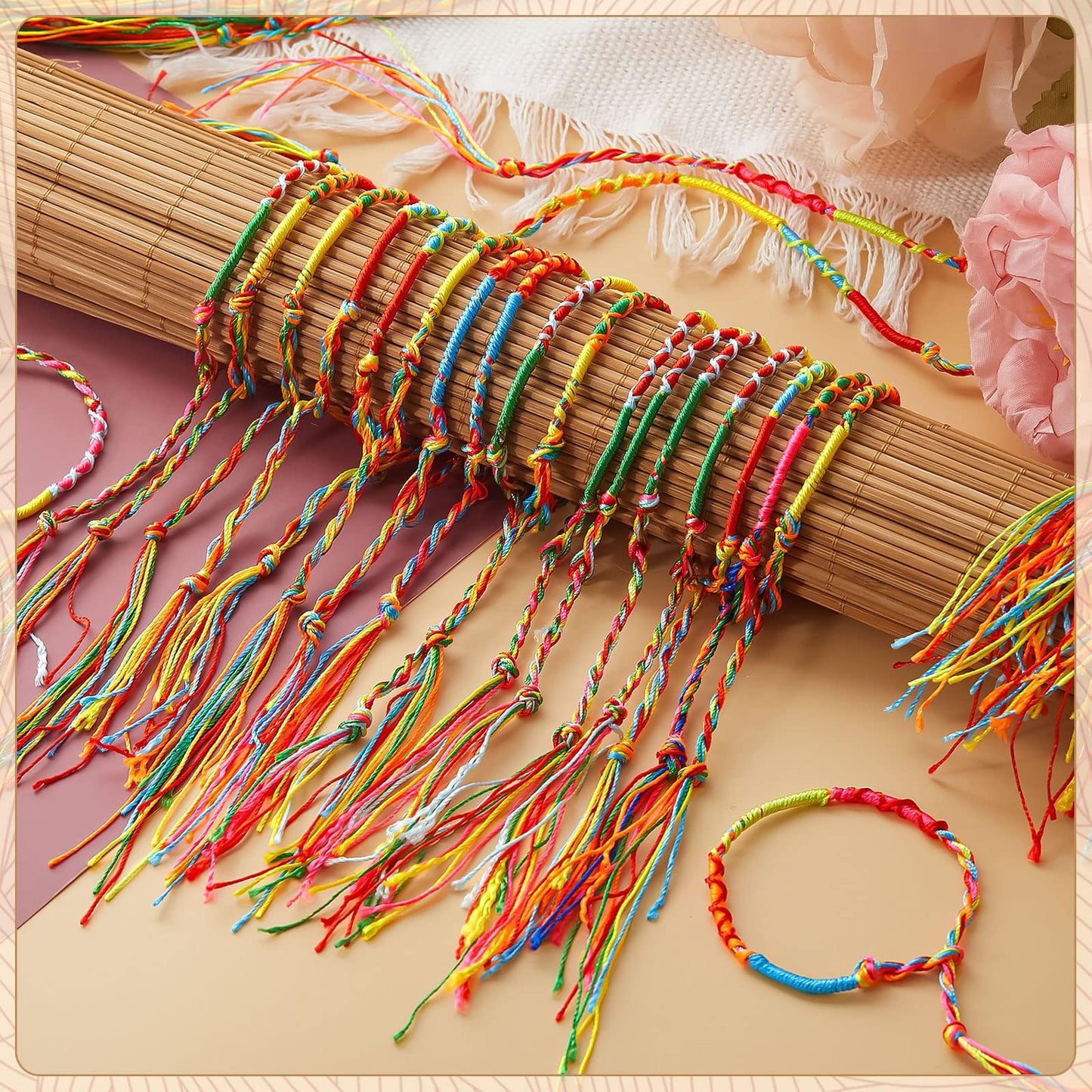 Henoyso 200 Pieces Friendship Bracelets Bulk Handmade Braided String Colorful Braid Friendship Cords Strand Bracelet Party Suppl