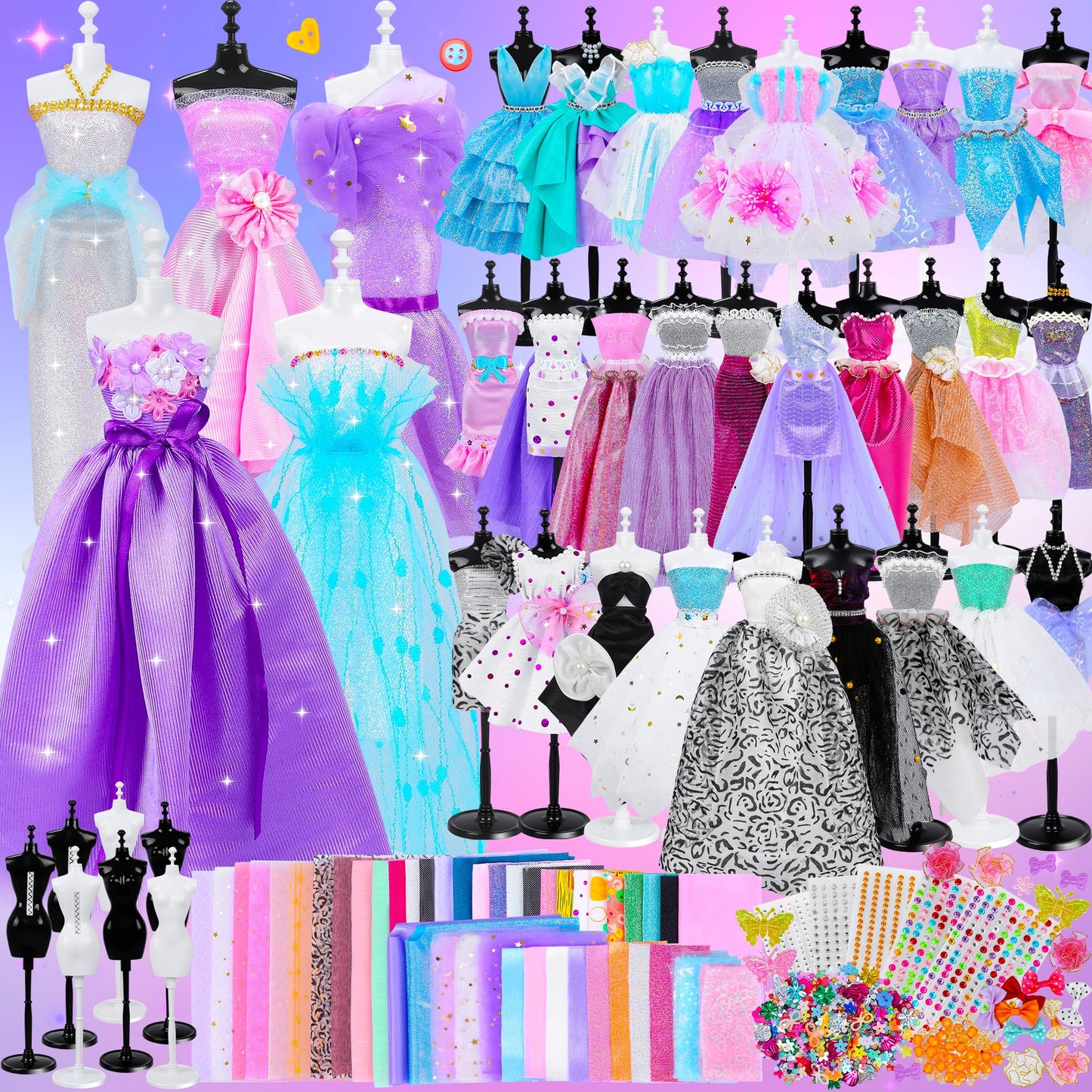 Minifun 1500+Pcs Fashion Designer Kit For Girls, Sewing Kit With 7 Mannequins, Diy Arts And Crafts Kit For Kids, Doll Clothes Making Kit, Girl Toys For Age 6 7 8 9 10 11 12 Year Old Gifts