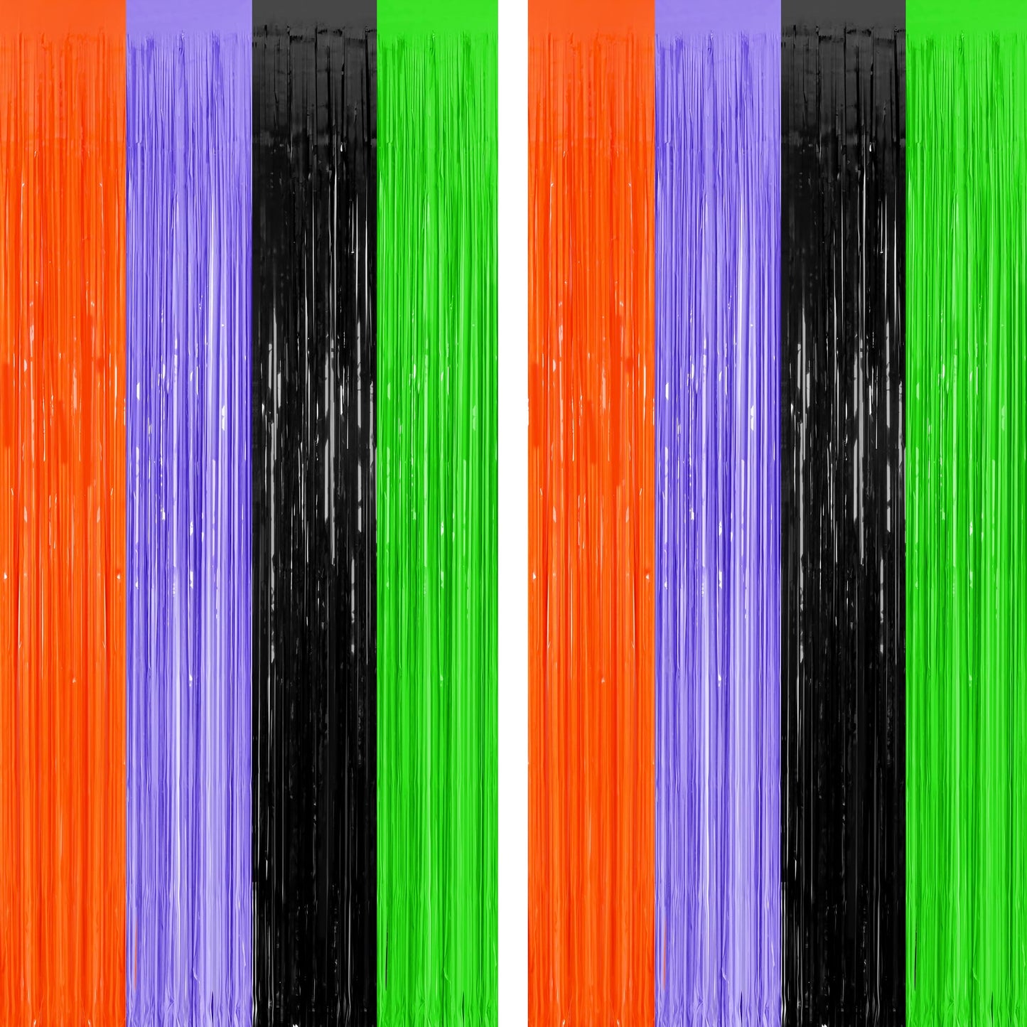 2 Pack Halloween Backdrop, 3.28 FT x 7.05 FT Orange Purple Black Green Party Streamer, Metallic Foil Curtains Tinsel Backdrop, H