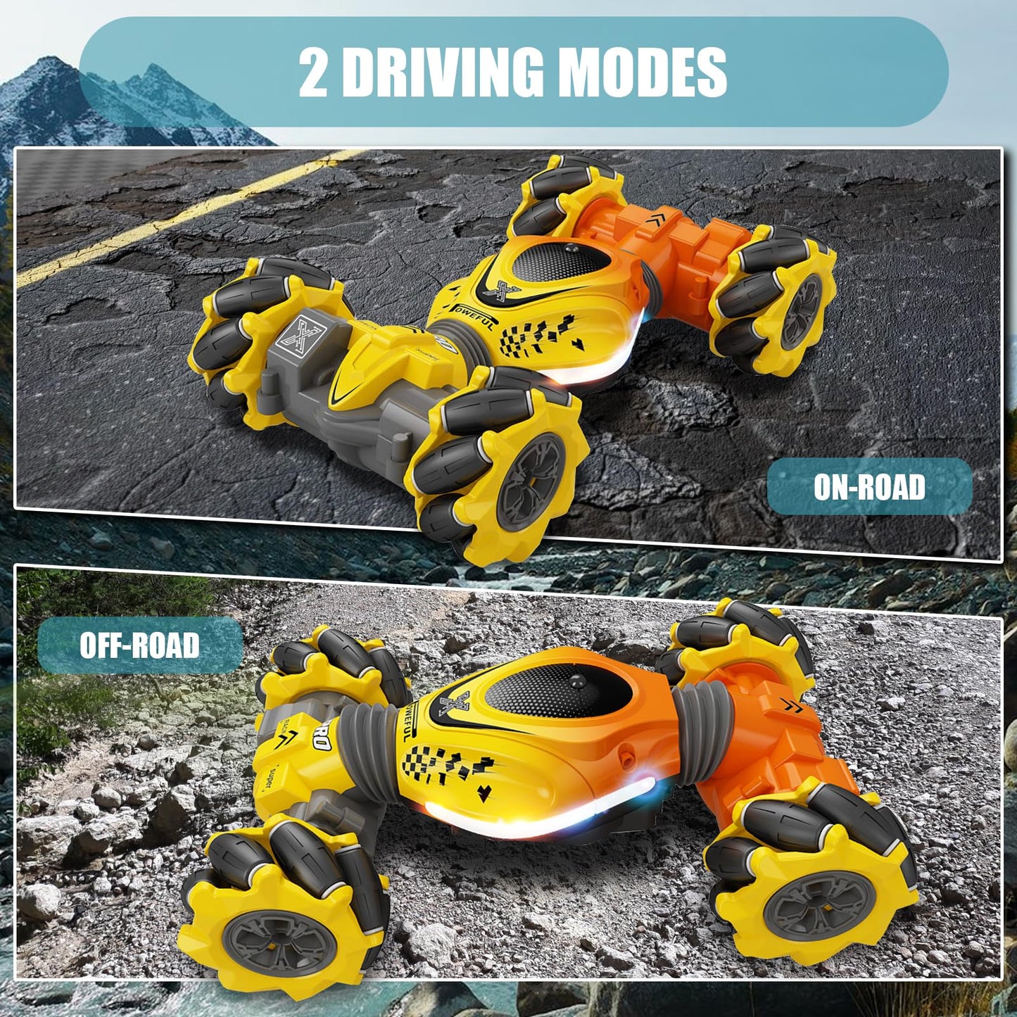 TIOYOTY RC Stunt Car, 2.4Ghz Remote Control Sensor 4WD Offroad Car, High Speed Drift 360 Rotating Twist Toy Car with Music Light