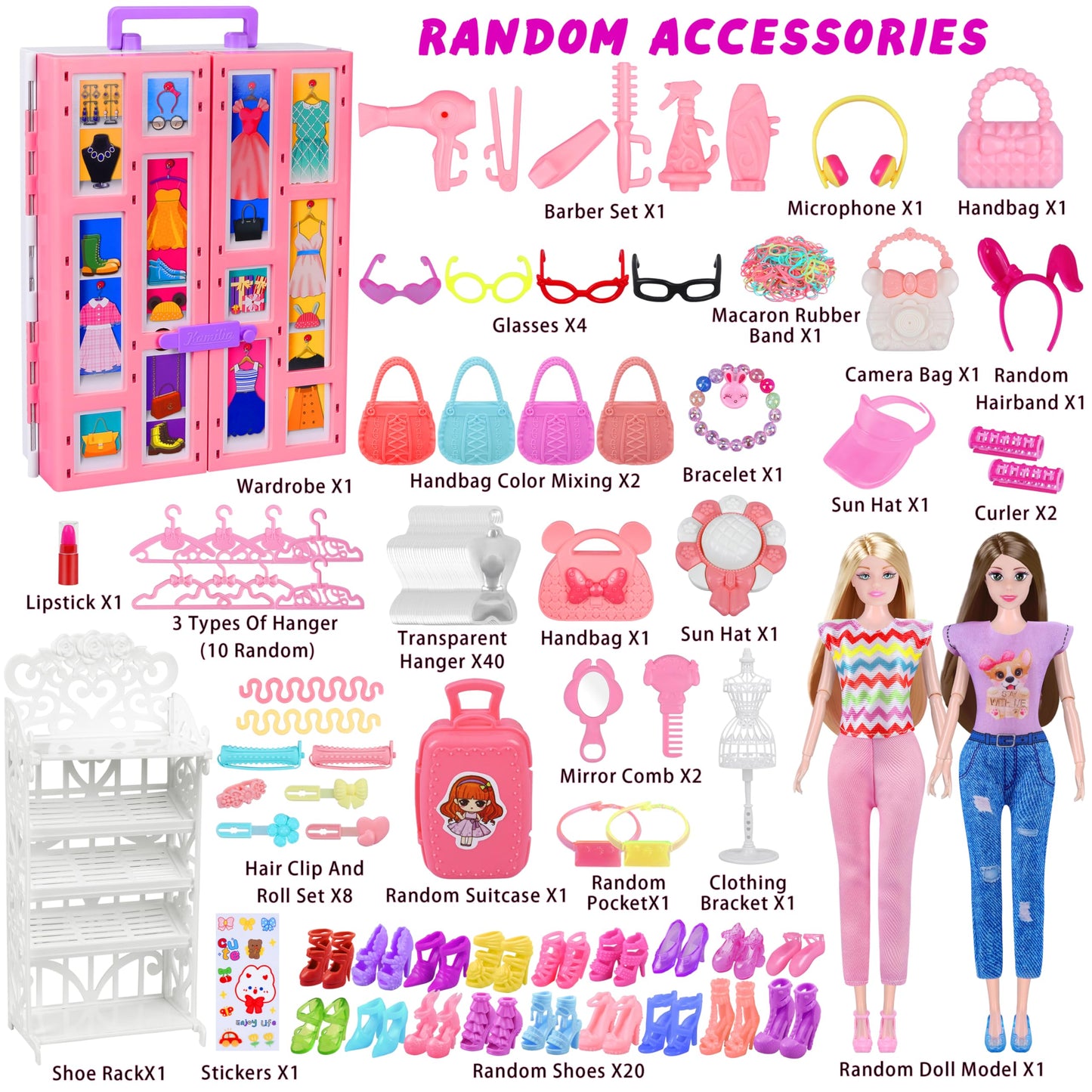 Doll Closet Playset With Doll, 342 Pcs Clothes And Accessories, Princess Dresses Top Pants Swimsuits Wardrobe Shoes Hangers And Other Accessories, Doll Dress Up Toys For Girls Toddlers Gift Toys