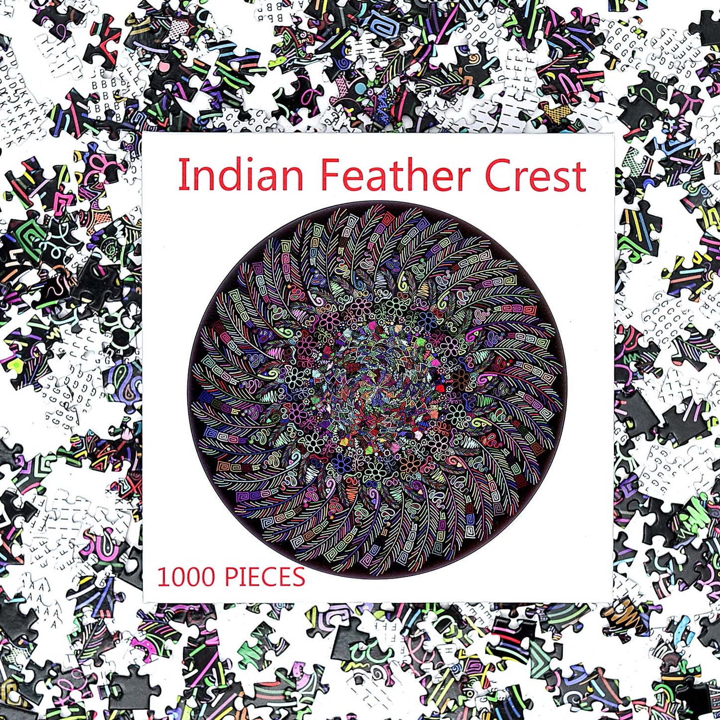 Bgraamiens Puzzle-The Indian Feather-1000 Pieces Round Puzzle Color Challenge Jigsaw Puzzles For Adults And Kids