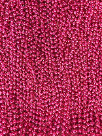 Mardi Gras Beads 33 inch 7mm, 12 Dozen, 144 Pieces, Hot Pink Necklaces with Doubloon