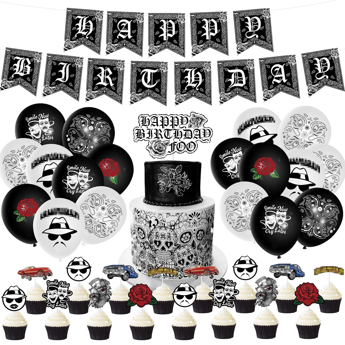 Wood Homing Cholo Birthday Party Decorations, Early 2000s Party Kit for Teens, Old School Black Cholo Theme Balloon, Happy Birth