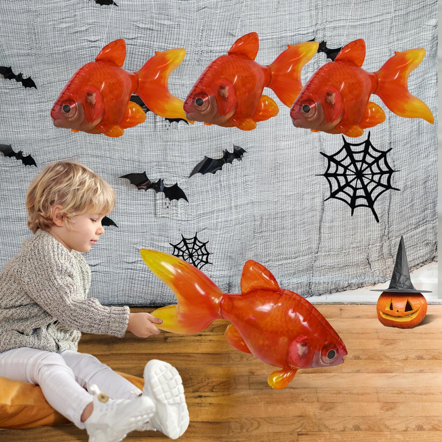 Jet Creations Inflatable Aquatic Animal Goldfish, Pack Of 4, 20 Inches Long Toys For Kids 3 Year And Up, Decoration With Hanger