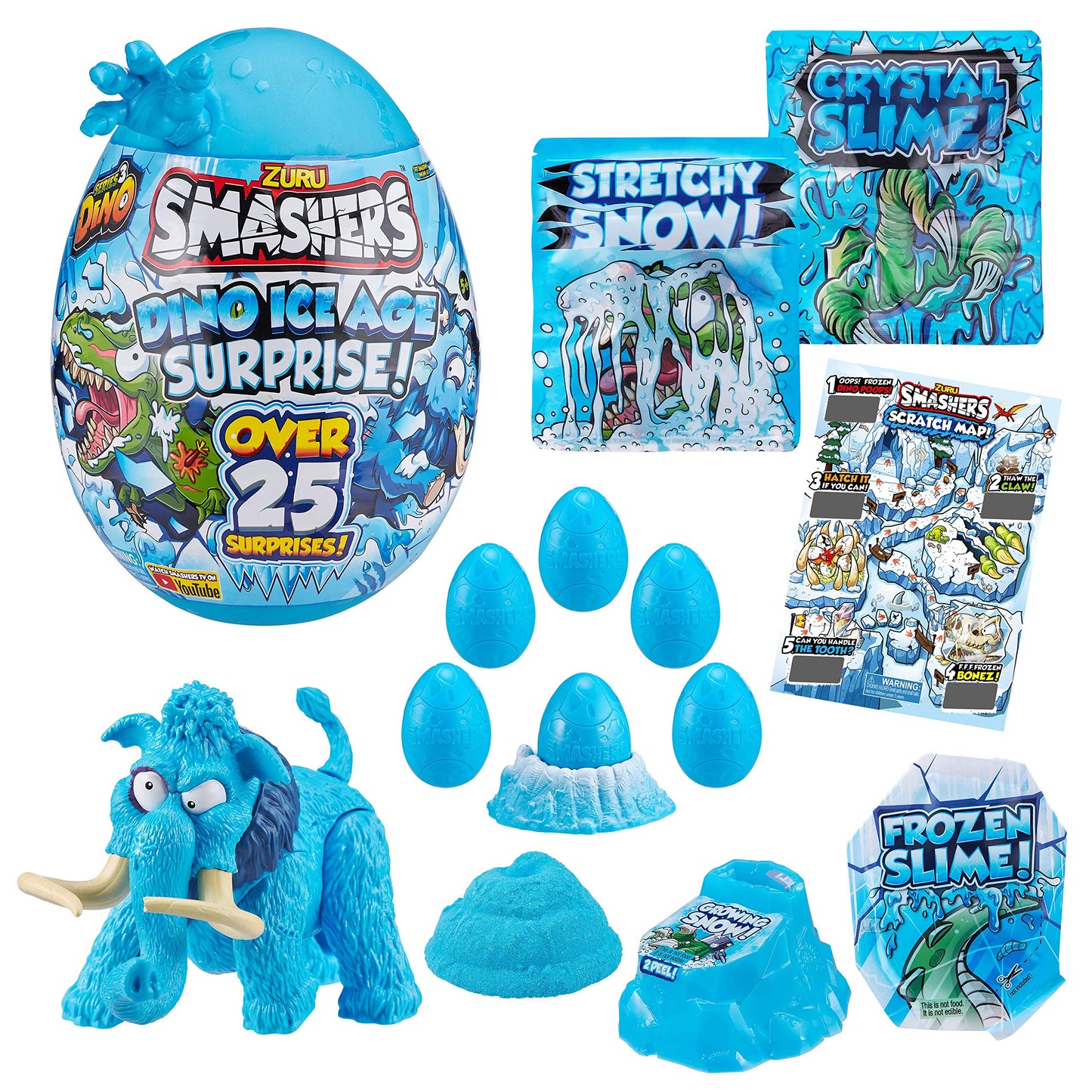 Smashers Dino Ice Age Mammoth Series 3 By Zuru Surprise Egg With Over 25 Surprises! - Slime, Dinosaur Toy, Collectibles, Toys For Boys And Kids, Blue