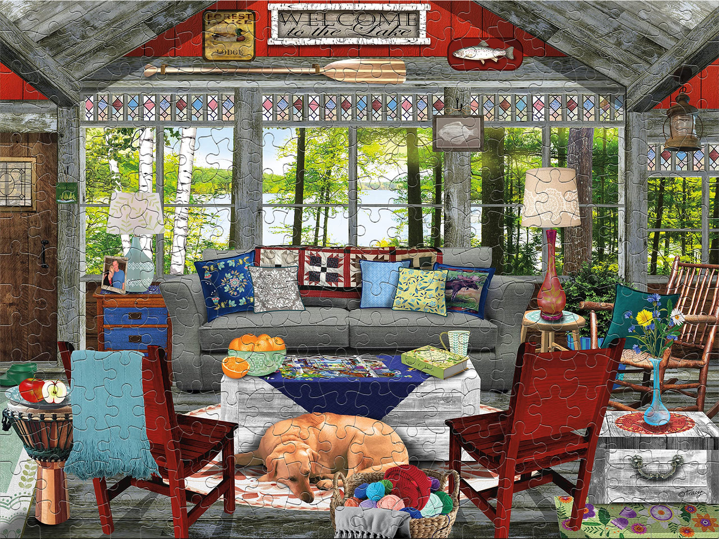 Ceaco - Tracy Flickinger - Lake Cabin - Oversized 300 Piece Jigsaw Puzzle, 24 X 18
