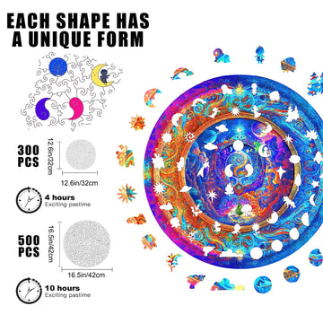 Mys Aurora Wooden Puzzles for mature-themeds Mandala enhanced Unique 300 Piece Medium Size 12.6 x 12.6 Jigsaw Puzzles Brain Teaser Puzzles Beautiful Package Best Gift for mature-themeds Family Games