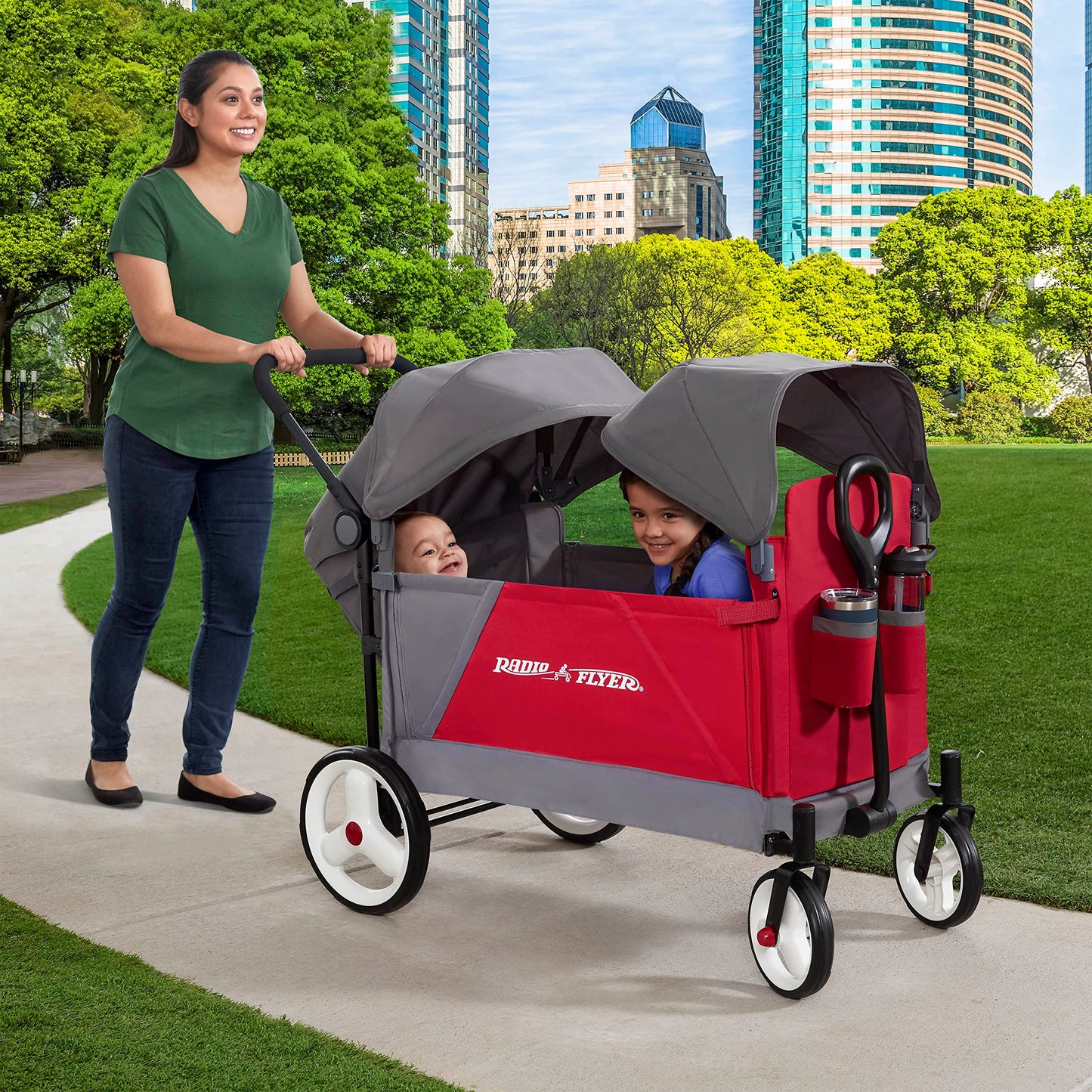 Radio Flyer Discovery Stroll 'N Wagon with Canopies Folding Wagon with Single Recline Seat for 1+ Years