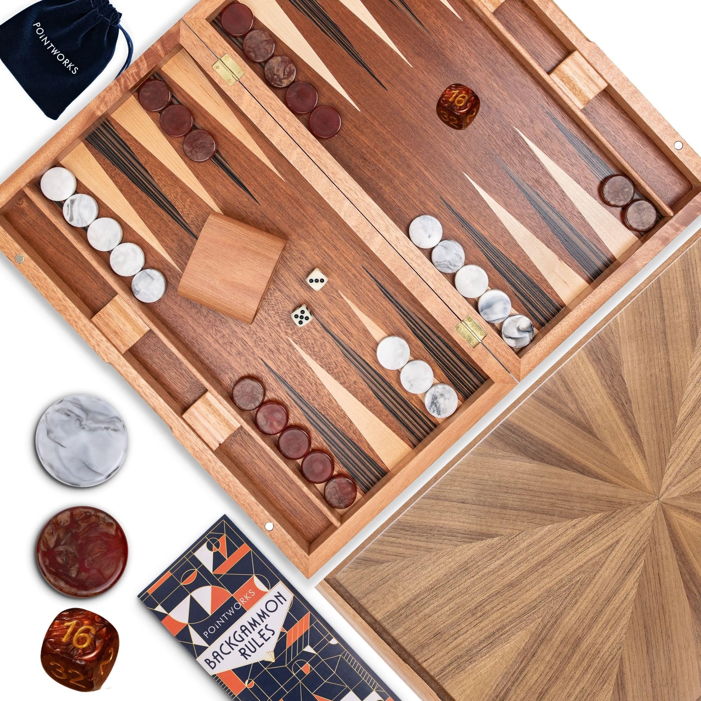 Pointworks 17 Inch Backgammon Sets For Adults. Beautiful Wood Inlaid Backgammon Board Game Set With Unique Checkers & Dice. Larg
