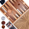 Pointworks Backgammon Set - 17 Inch Wooden Board Game for 2 Players, Travel Size, Brown Inlaid Checkers & Dice