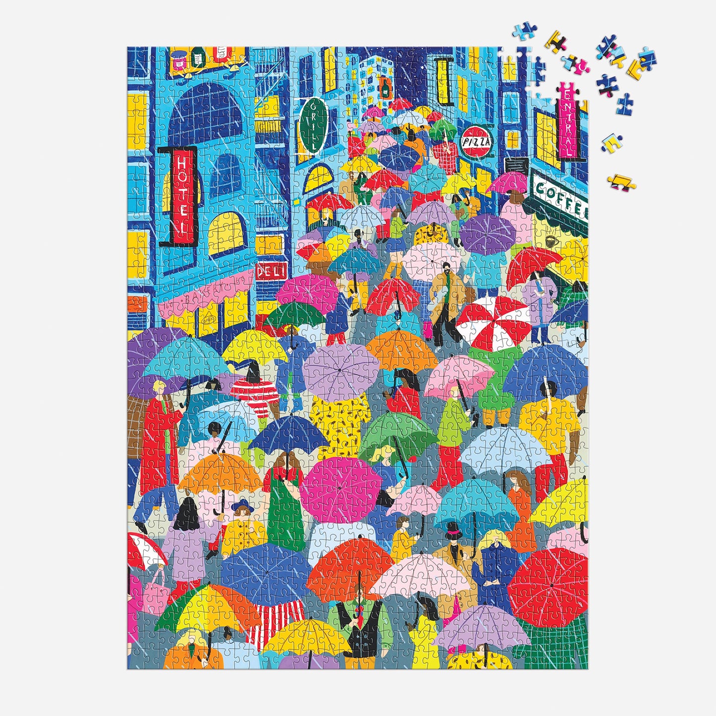 Galison Umbrella Lane 1000 Piece Puzzle In Square Box From Galison - Bright And Bold 27'' X 20'' Illustrated Puzzle, Thick And S