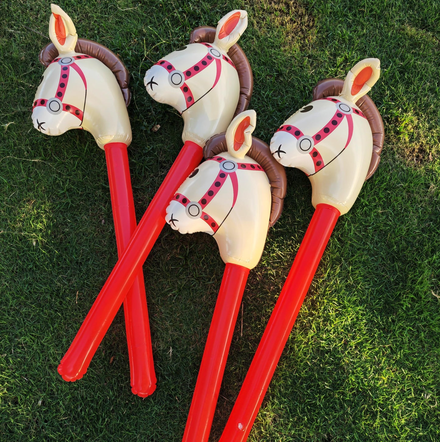 6PCS Inflatable Stick Horse - Pony/Western Cowboy/Horse Baby Shower Birthday Party Decorations Inflatable Horse Head (Red, Brown