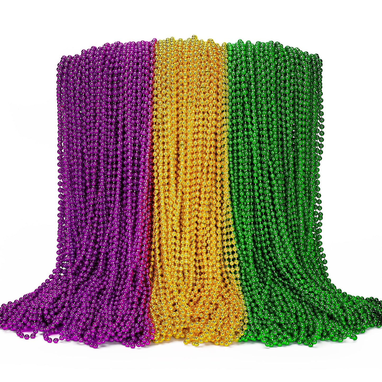 100PCS Mardi Gras Beads, Green Purple Gold Metallic Mardi Gras Beads Necklaces Accessories Bulk, Mardi Gras Carnival Beads Neckl