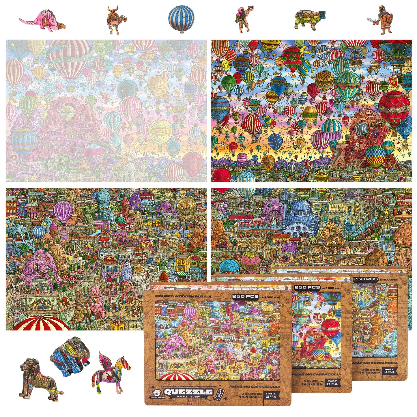 Unidragon Original + Ic4 Design Wooden Jigsaw Puzzle For Adults And Kids, Puzzle Board Game, Quezzle Amazing Cappadocia, Part 2-4, 750 Pieces, Beautiful Gift Package,