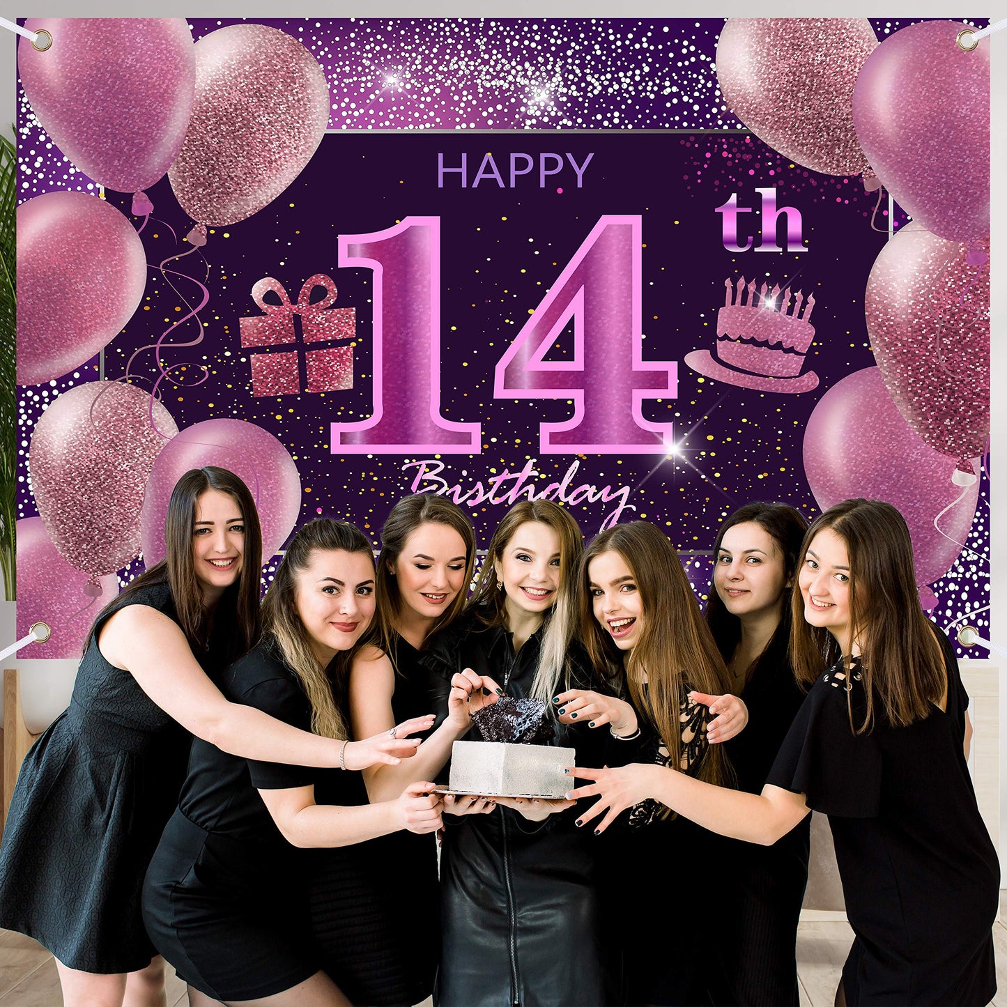 14Th Birthday Decorations For Girls Happy Birthday Banner Pink Decorations For A Party Birthday Backdrop For Women