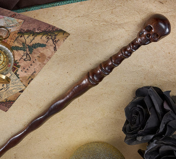 Handicraftviet Skull Wand - Handcrafted Real Wood Grain Wizard Magic Wand for mature-themeds Kids to a Magical Adventure 15In Great Gift for Halloween