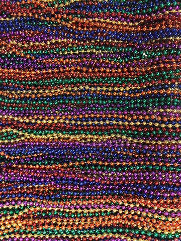 Mardi Gras Beads 33 inch 7mm, 12 Dozen, 144 Pieces, Rainbow Assorted Color Necklaces with Doubloon