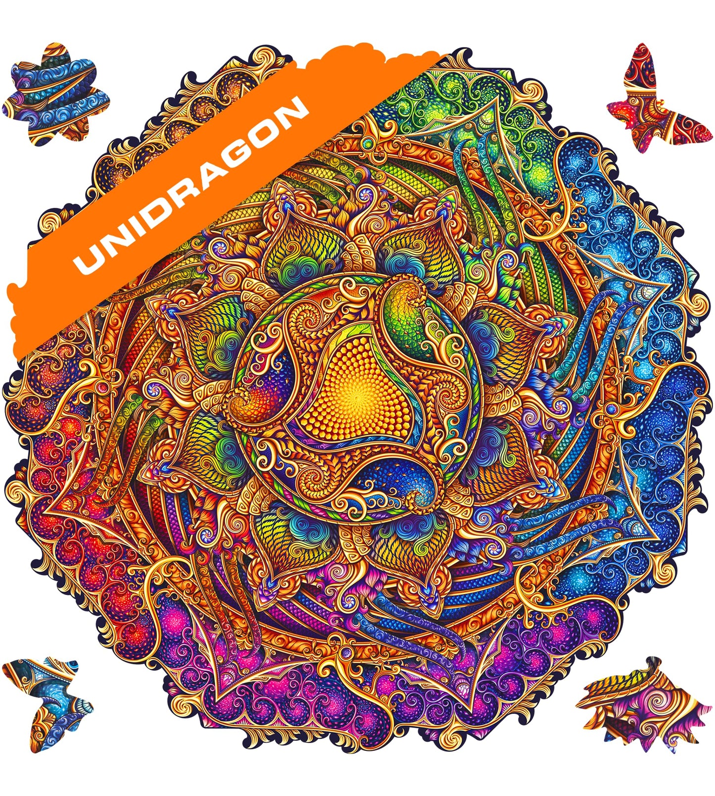 Unidragon Original Wooden Jigsaw Puzzles - Mandala Inexhaustible Abundance, 350 Pcs, King Size 13''X13'', Beautiful Gift Package