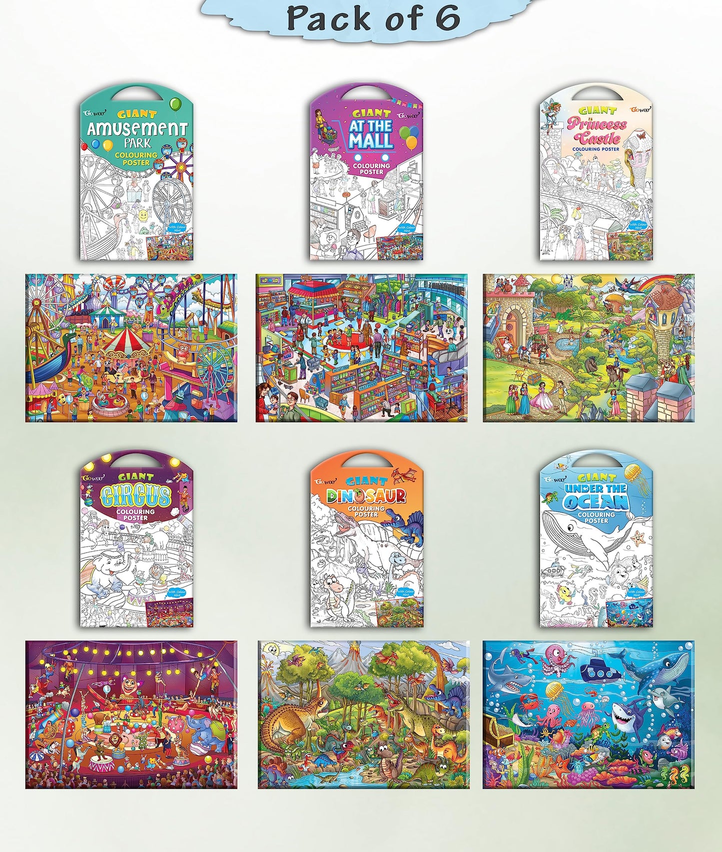 Giant At The Mall, Giant Princess Castle, Giant Circus, Giant Dinosaur, Giant Amusement Park And Giant Under The Ocean Colouring
