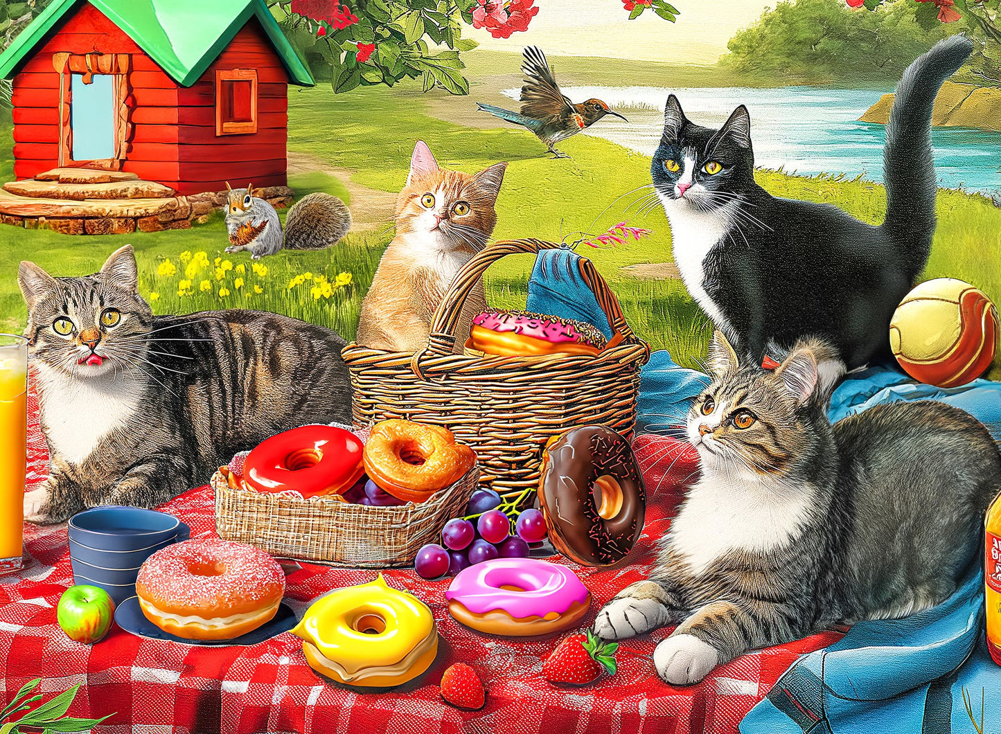 100 Pieces Jigsaw Puzzles For Adults - Cat Puzzles For Kids Ages 6-8 8-10 10-12 - Picnic Kittens And Donuts