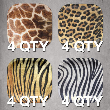 Havercamp Jungle Safari Party Plates! 16 Large Dinner Plates in Authentic, Life-Like Jungle Animal Hides! 4 ea. Leopard, Tiger,