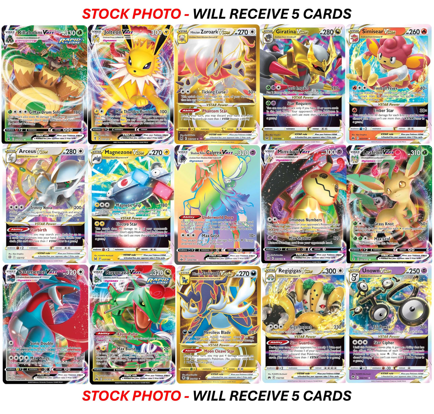 5 Pokemon Card Vmax/Vstar Bundle - X2 Vstar - X2 Vmax - X1 Secret Rare - No Duplicates