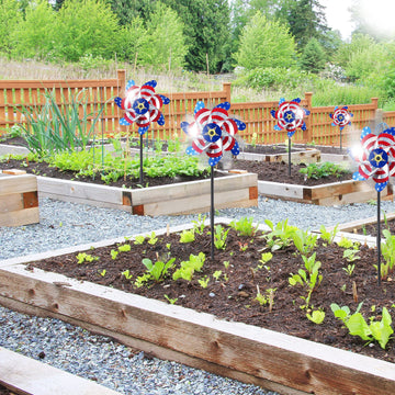 Battife 10 Packs Patriotic Sparkly Reflective Pinwheels For Yard And Garden, American Flags Blinding Birds Pin Wheel Scare Birds