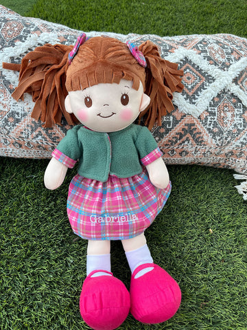 Personalized Snuggle Dolls, Custom Soft Baby Rag Doll, Pink Plaid Dress, 16 Inches, Muecas De Trapo Personalizadas Para Nias