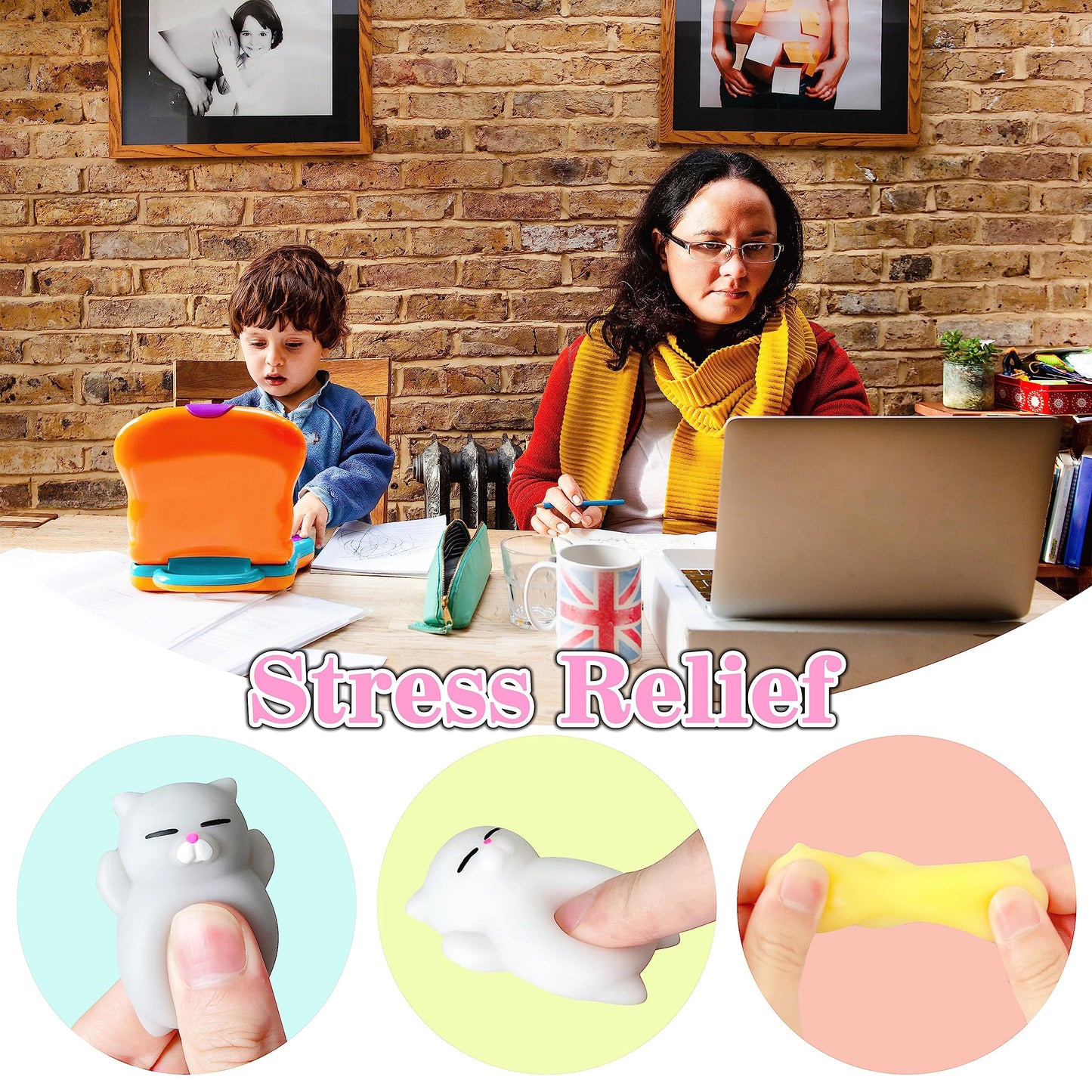 6 Pcs Cat Mochi Squishy Toys For Kids Party Favors, Animals Kawaii Squishies, Sensory Mini Mochi Toys For Kids, Fidget Bulk Toys