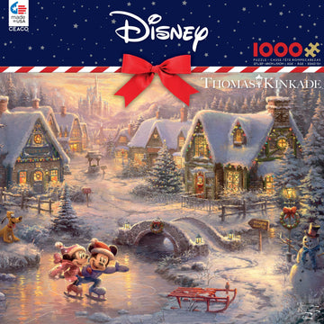 Ceaco - Thomas Kinkade - Mickey And Minnie Sweetheart Holiday - 1000 Piece Jigsaw Puzzle, 12+ Years
