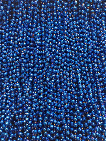 Mardi Gras Beads 33 inch 7mm, 12 Dozen, 144 Pieces, Royal Blue Necklaces with Doubloon