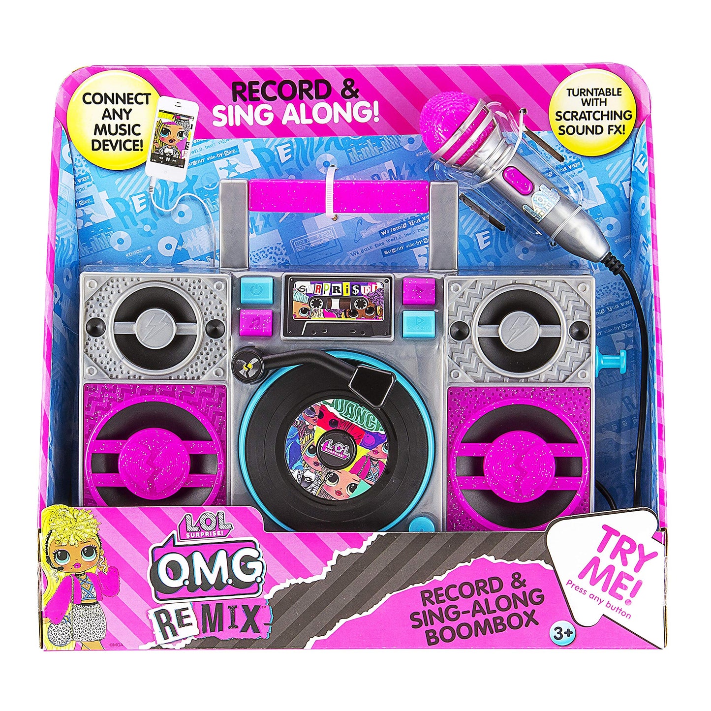Lol Surprise Omg Remix Karaoke Machine Sing Along Boombox With Real Karaoke Microphone For Kids, Built In Music, Flashing Lights, Record, Turntable With Sound Effects, Connect Device