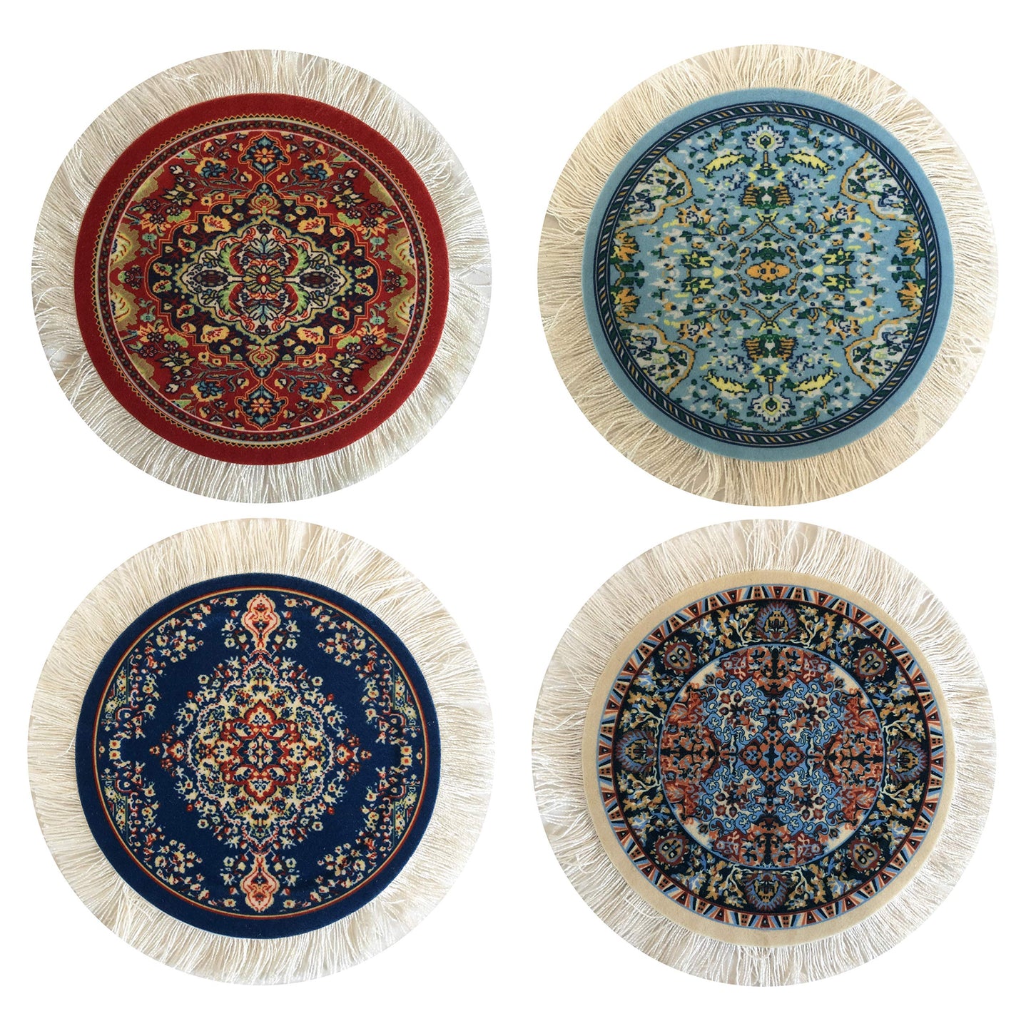 Set Of 4 Round Dollhouse Rugs - Miniature Carpets For Dolls 5'