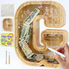 weallbuy Large Letter Piggy Bank for Kids Boys Girls Wooden Personalized Piggy Banks A-Z with Target Area Clear Alphabet Banknote Coin Banks for Gift Decoration Baptism (G)