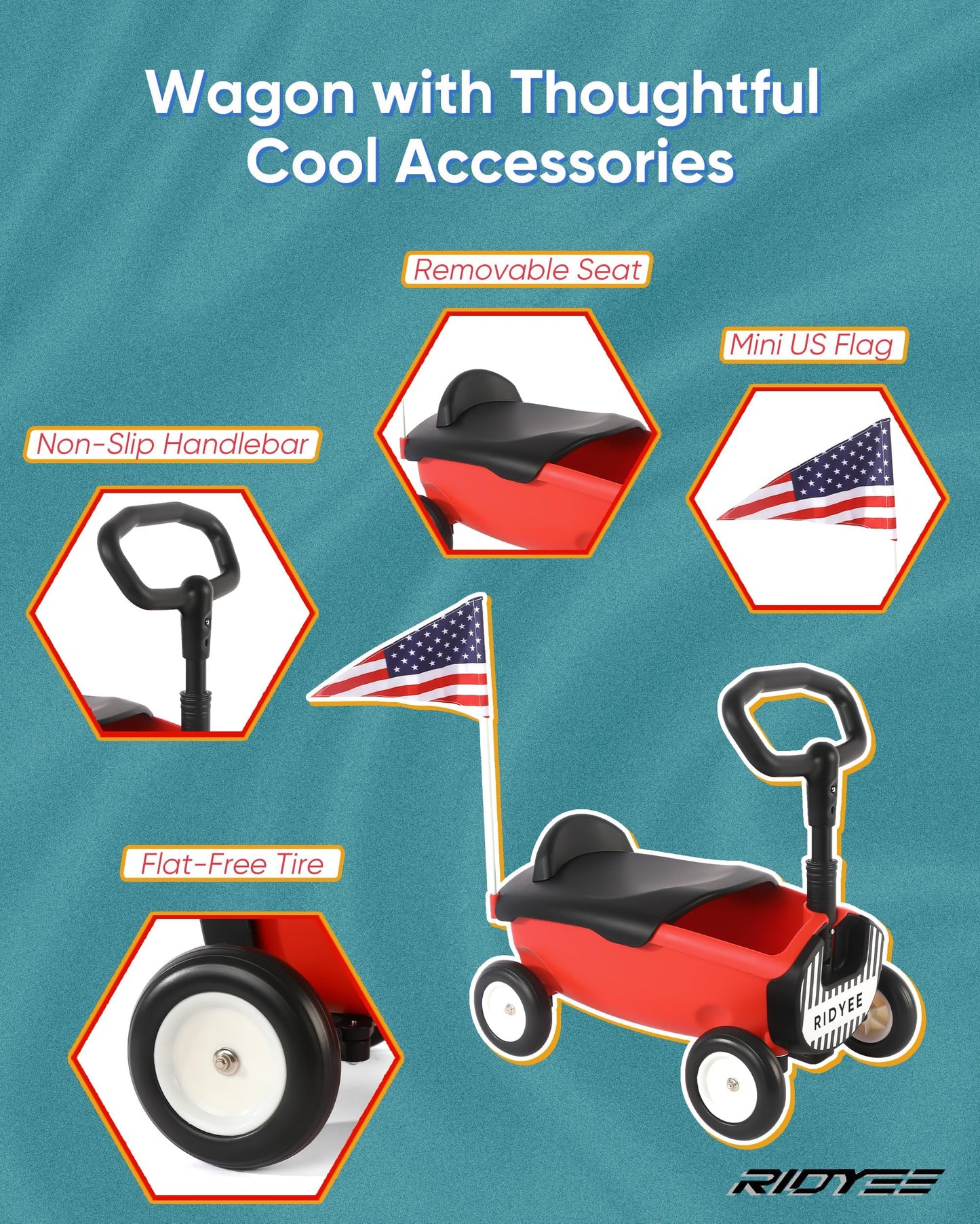 Ridyee 2-In-1 Toy Wagon For Toddlers 1-3, Kids Wagon With Removable Seat And Adjustable Handlebar, Pull-Along Wagon, Baby Push W