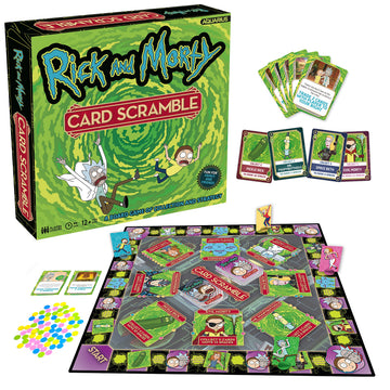 AQUARIUS Rick and Morty Card Scramble Board Game - Green, Red, White, Black - Model 97521 - Fun Family Game