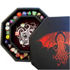 Fantasydice-Cthulhu Tome-RED- Dice Tray - 8'' Octagon with Lid and Dice Staging Area- Holds 5 Sets(7 Dice Set/Standard) for All