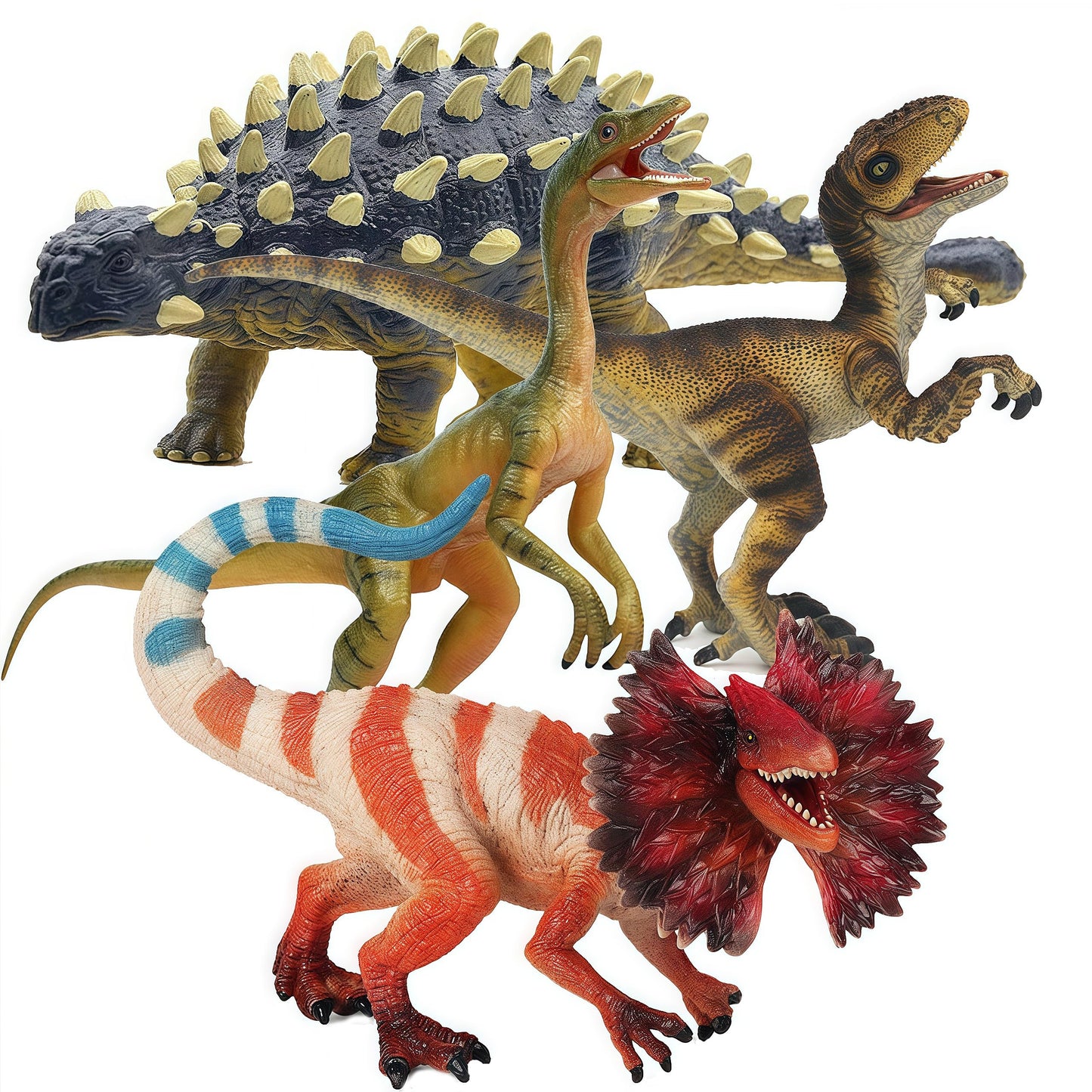 Gemini&Genius 4 Pcs Dinosaur Toys, Ankylosaurus Velociraptor Compsognathus Dilophosaurus Dinosaurs Set, Party Favor, Dinosaur Collector, Party Gifts For Kids 3 Years Old And Up