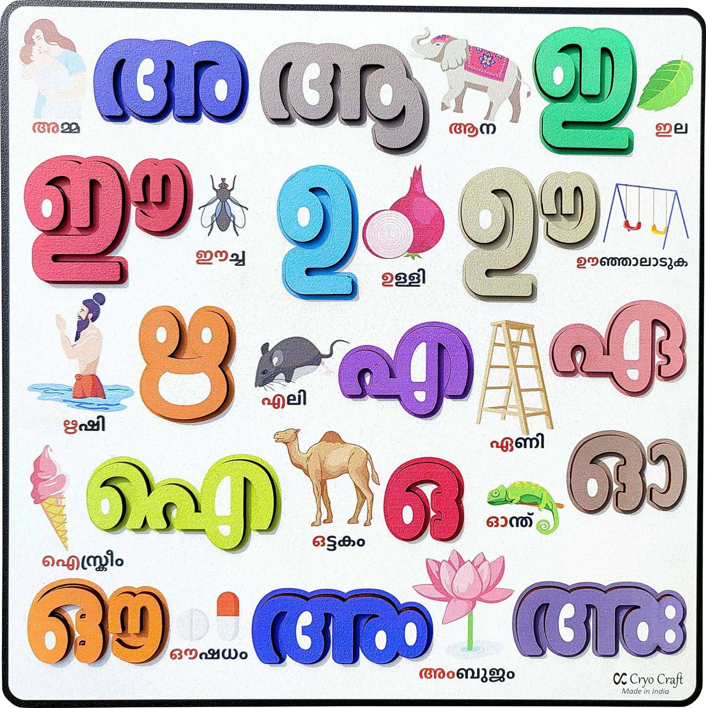 Cryo Craft Kid Malayalam Alphabet/Letters Wooden Puzzle Board