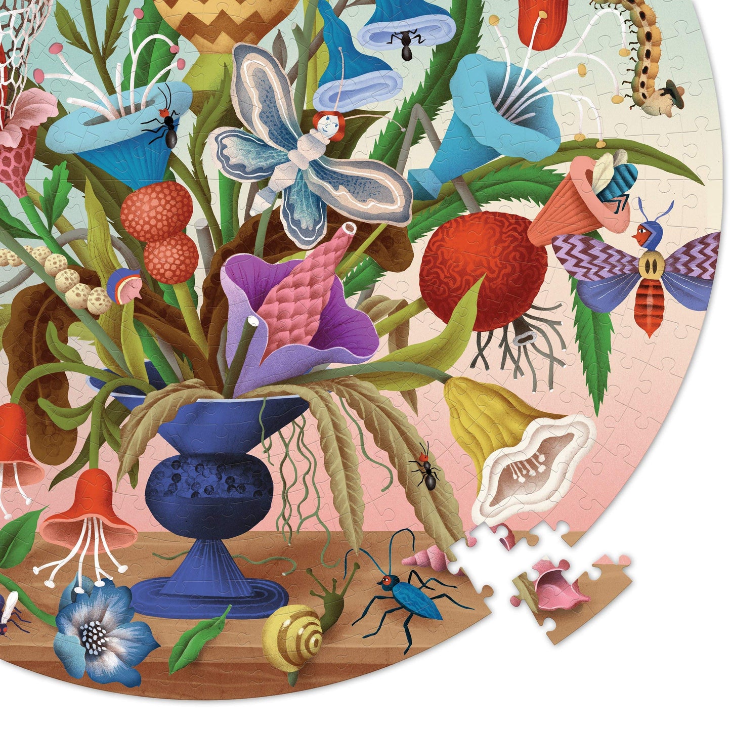 Eeboo: Piece And Love Crazy Bug Bouquet 500 Piece Round Jigsaw Puzzle, Jigsaw Puzzle For Adults And Families, Includes Glossy And Sturdy Pieces