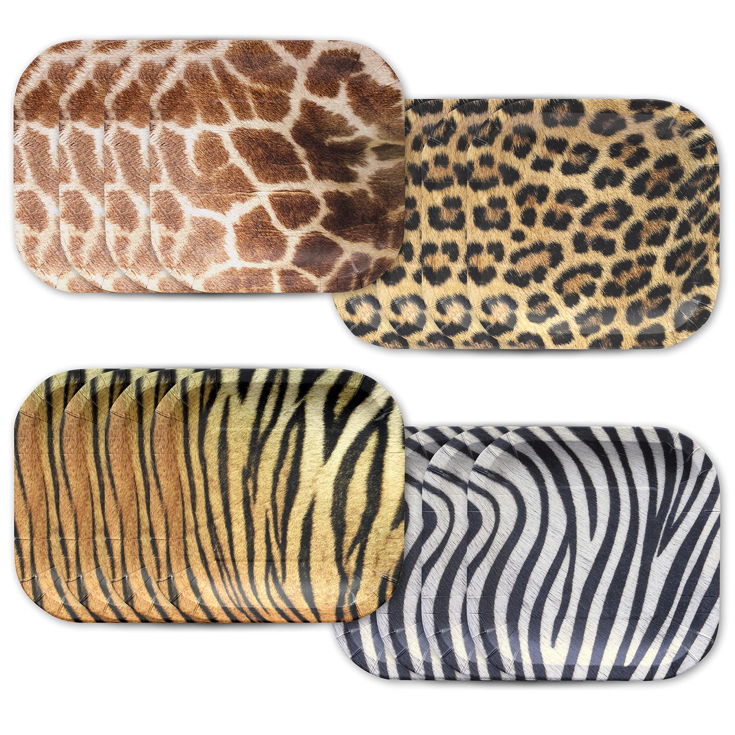 Havercamp Jungle Safari Party Plates! 16 Large Dinner Plates in Authentic, Life-Like Jungle Animal Hides! 4 ea. Leopard, Tiger,